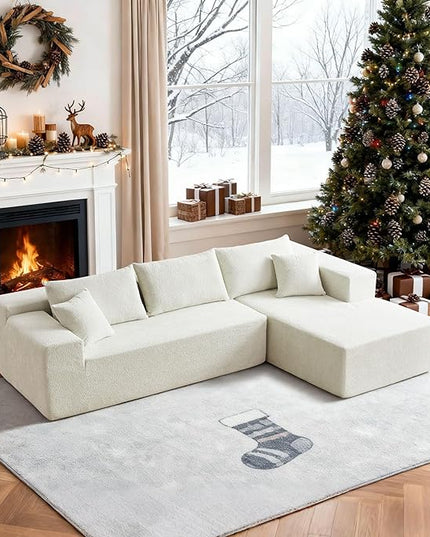 103.54'' Sectional Sofa, Raindrop Velvet Fabric L Shaped Sofa, 4 Seat Modern L Shape Couch with 2 Pillows Left Hand Lounge for Living Room, Office