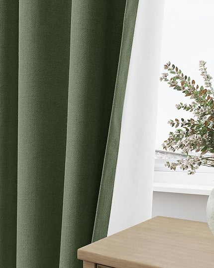 Guken Olive Green Blackout Curtains 102 Inch Length 2 Panels Set for Living Room Bedroom Back Tab Thermal Insulated 100% Black Out Linen Drapes Room Darkening Window Curtains 102 Inches Long