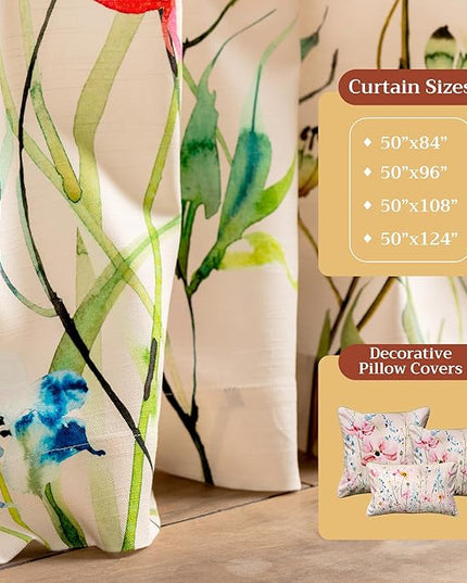 Maison d' Hermine Curtains for Living Room 100% Cotton 84 inch Length One Panel Light Filtering Curtains for Bedroom Windows with Rod and Loop Pockets Drapes (Delphinium Beige, 50" W x 84" L)