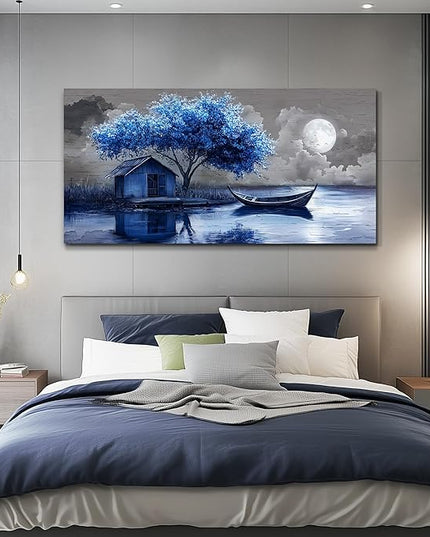 XIGUANGART Tree of Life Wall Art for Living Room Blue Tree Picture Abstract Canvas Painting Modern Nature Scenery Artwork Wall Decor for Bedroom Bathroom Office Home Decoration 20"x40" Ready to Hang