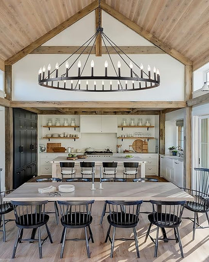 Black Extra Large Wagon Wheel Chandelier, 60 inch 36 Lights Farmhouse Chandelier, Industrial Candle Round Pendant Light Fixture for High Ceiling Living Room Dining Room Outdoor Porch Entryway Hallway