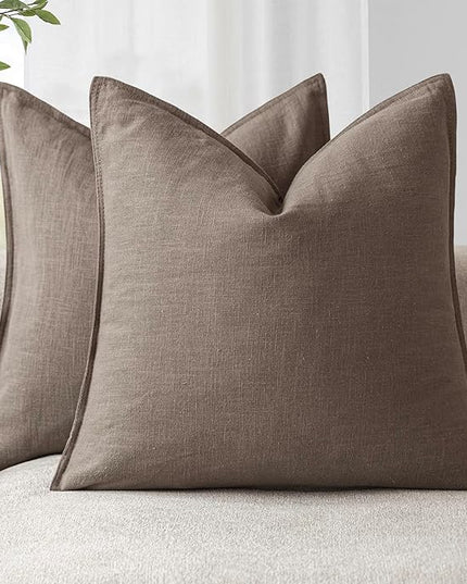 Foindtower Set of 2, Decorative Linen Soild Throw Pillow Covers Soft Accent Euro Cushion Case Farmhouse Neutral Pillowcase for Chair Couch Sofa Bedroom Living Room Home Decor 22 x 22 Inch Light coffee