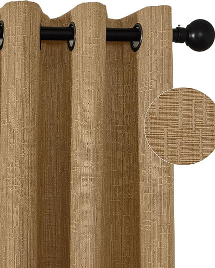 Jacquard Linen Curtains 96 inch Length 2 Panels Thick Faux Linen Blended Window Drapes Burlap Textured Curtains with Grommet for Living Room Bedroom Farmhouse (52x96 Light Coffee) Natural