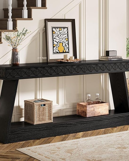 Tribesigns Modern Console Table, 71-Inch Extra Long Entryway Table with Storage, 2-Tier Narrow Sofa Table Behind Couch, Farmhouse Wooden Accent Table for Living Room, Hallway, Foyer, Black