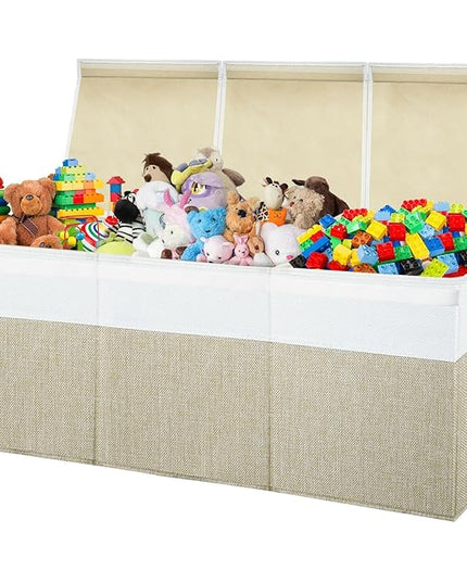Large Toy Box Chest,Toy Storage Organizer,Storage Bins with Lids,Stuffed Animal Storage,Toy Bins for Kids,Toddlers,Baby,Girls,Nursery,Living Room,playroom(Beige)