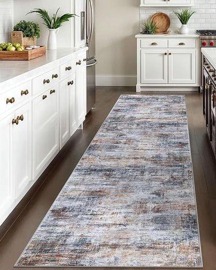 IOHOUZE Abstract Runner Rug 3x10 Ft Washable Runners for Hallways, Non Slip Kitchen Runner Printed Faux Wool Entryway Runner Indoor, Modern Abstract Floor Carpet for Hall Bedroom, Orange Grey