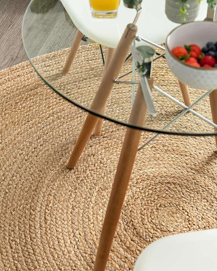 FRELISH DECOR Handwoven Jute Area Rug - 3 feet Round - Natural Yarn - Rustic Vintage Beige Braided Reversible Rug - Eco Friendly Rugs for Bedroom - Kitchen - Living Room - Farmhouse (3' Round)