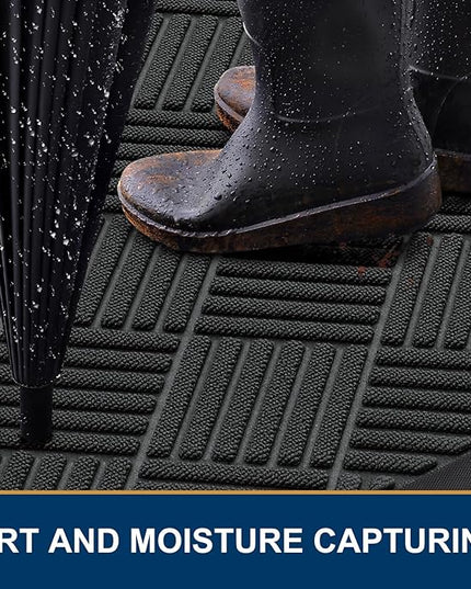 Smiry Front Door Mat Outside Entrance, Heavy Duty Outdoor Indoor Natural Rubber Doormat, Non Slip, Trap Dirt and Moisture, Easy Clean, Low Profile Patio Porch Entryway Mat, 47x23, Black