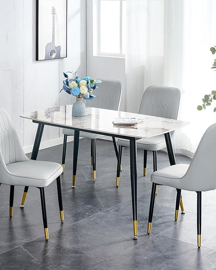 Small Dining Table Set for 4, Dining Room Table Set for 4, Sintered Stone Kitchen Table Top and Modern Chairs Set of 4 for Kitchen Dining Room, Small Space