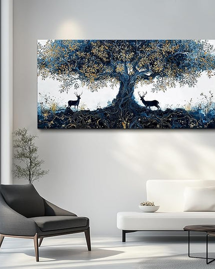 XIGUANGART Large Canvas Wall Art for Living Room Tree of Life Art Prints Inspiration Elk Farmhouse Paintings Pictures Modern Abstract Artwork Wall Decor for Bedroom Home Office Posters Decoration Gift
