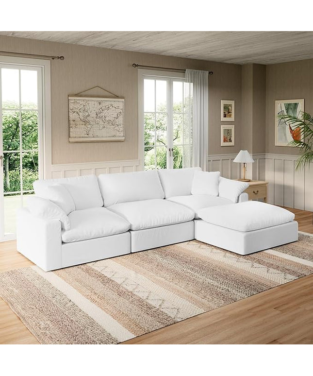 Modular Sectional Sofa Cloud Couch,Down Filled Comfy Cloud Modern Sofa,White Linen L Shape Oversized Couch Cushion Covers Removable Furniture for Living Room