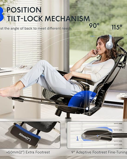 FLEXISPOT ErgoX-PRO Ergonomic Office Chair Black – 5D Lumbar, 7D Armrests, 4D Headrest, 551LB Capacity, AeroWeave 5.0 Mesh Seat – Office, Gaming, Bedroom