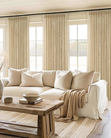 Topfinel Natural Linen Pinch Pleated Curtains 84 Inch Length 2 Panels for Bedroom,Textured Linen Farmhouse Boho Semi Sheer Window Curtain Back Tab Pinch Pleat Drapes with Hooks 84 Inches Long
