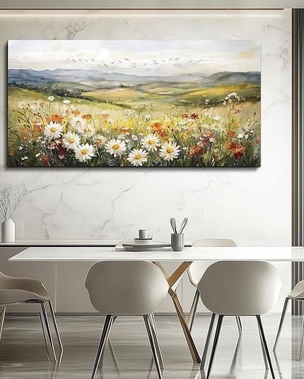 FUHAIHUA Canvas Wall Art For Living Room Large Framed Wall Decor For Office Modern Bedroom Decorations Prairie Flowers Landscape Pictures Farmhouse Paintings Artwork Aesthetic Home Decor 30" x 60"
