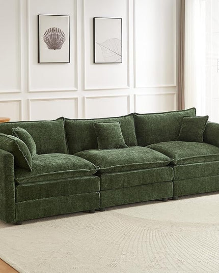 Modular Sectional Sofa, 112.2 Inch Rectangle Shaped Couch Set with Armrests, 3-Seater Comfy Cloud Couches for Living Room Apartment, Green