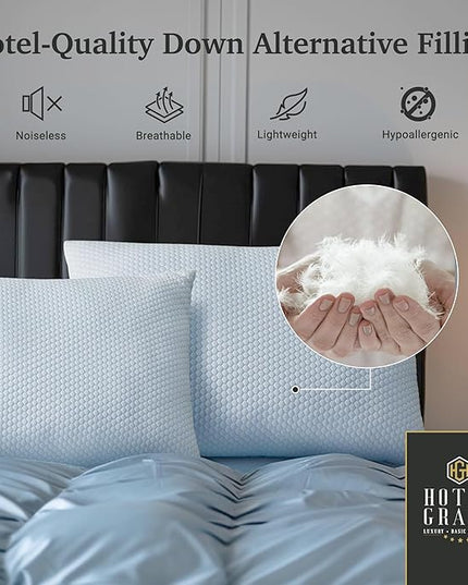 Hotel Grand Reversible Down Alternative Bed Pillows King Size Set of 2 Packs with 100% Cotton Breathable & Cooling Hotel Collection All Seasons Pillows for Side Back Stomach Sleepers，36”X20/2 Packs