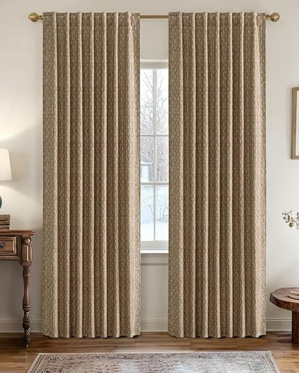 MIULEE Decorative Back Tab Linen Curtains with Geometric Pattern for Living Room Bedroom Farmhouse Rustic Thick Woven Textured Patterned Mudcloth Drapes 90 Inch Long 2 Panels Set, Brown