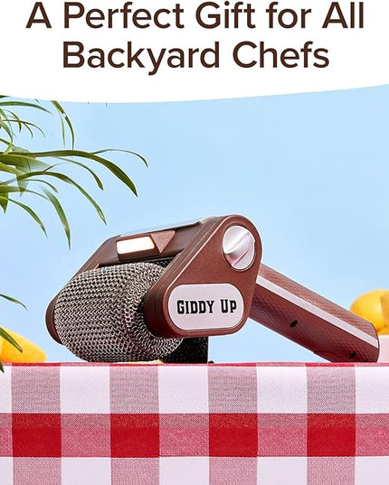 Horsepower Giddy Up GOLD Bristle-Free Spinning Grill Brush w/LED & Longer Run Time, Cordless/Rechargeable, 304 Stainless Steel Power Roller Blasts Away Burnt-On Food, No Bristles No Preheating 350 RPM