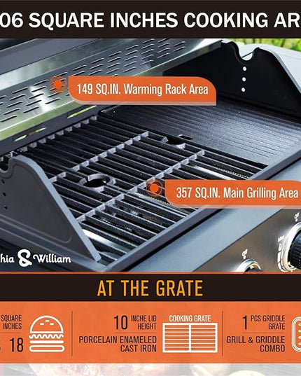 Sophia & William 4-Burner Gas BBQ Grill with Side Burner & Porcelain-Enameled Cast Iron Grates, Outdoor Cooking Propane Grills Cabinet Style Garden Barbecue Grill, 46,700BTU, Black