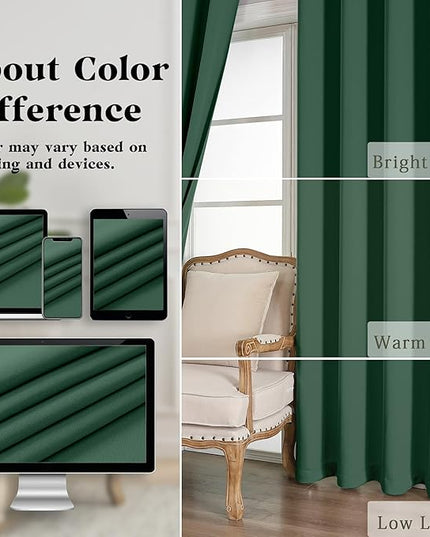 Simplebrand Ever Green Extra Long 10ft Curtains for Patio 120 Inches Long 2 Panels Set, Room Darkening Light Blocking Solid Thermal Insulated Energy Saving Grommet Noise Reducing Curtains, 50 Wx120 L