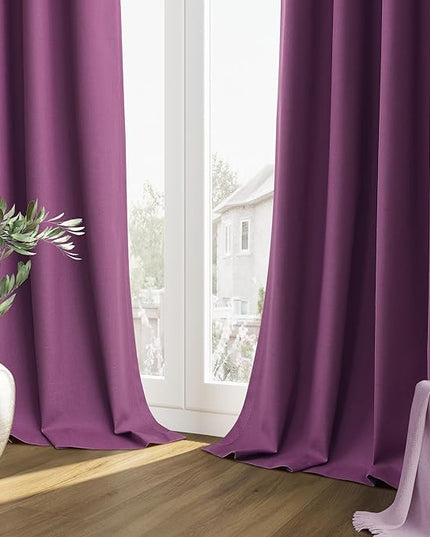 Guken Purple Blackout Curtains 90 Inch Length 2 Panels Set for Living Room Bedroom Back Tab Thermal Insulated 100% Black Out Linen Drapes Room Darkening Window Curtains 52 Inches Width