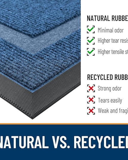 OLANLY Half Circle Door Mat Indoor Outdoor Entrance Welcome, Waterproof All-Season, All-Weather Doormat, Sturdy Natural Rubber, Low Profile, Easy Clean Patio Porch Entryway Mat, 58x23, Light Blue