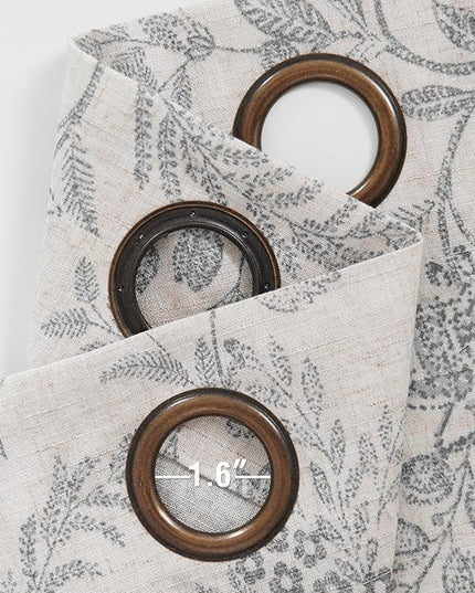 Lazzzy Grey Floral Linen Farmhouse Curtains for Living Room 84 Inch Length Window Curtains Semi Sheer Drapes for Bedroom Country Light Filtering Curtain Grommet Top 2 Panels Grey on Beige