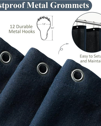 Naturoom Navy Blue Shower Curtain for Bathroom, Linen Textured Weighted Hem Cloth Shower Curtain Set with Hooks, Simple Hotel Luxury Men Nautical Bath Accessories Decor,72x78, Dark Blue