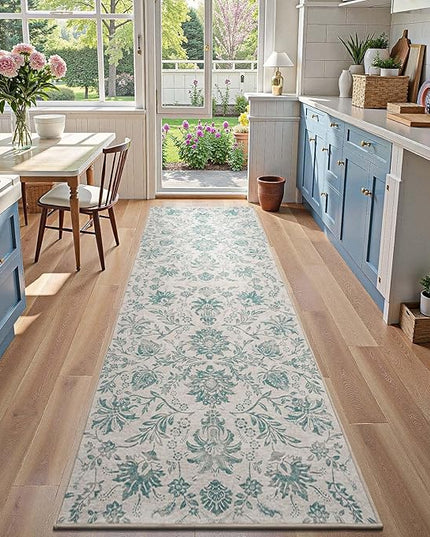 jinchan Torino Runner Rugs 3x8 Vintage-Inspired Floral Design Machine Washable Non-Slip Ultra-Thin Low Pile Rubber Backing Traditional Rug for Kitchen Hallway Laundry Room Entryway