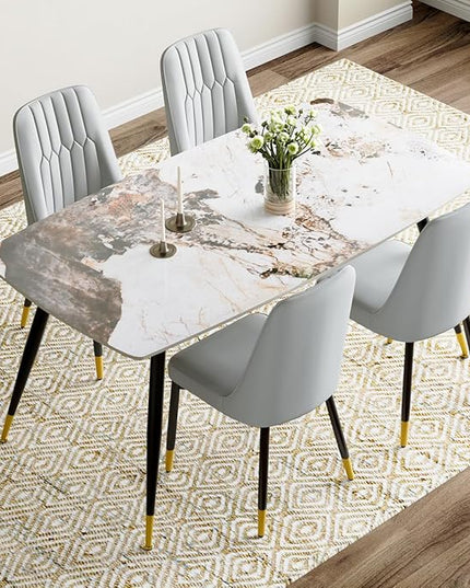 Modern Dining Table Set for 4, 62'' Sintered Stone Dining Table Set for 4, 4 Chair Kitchen Table Set, Easy to Assemble