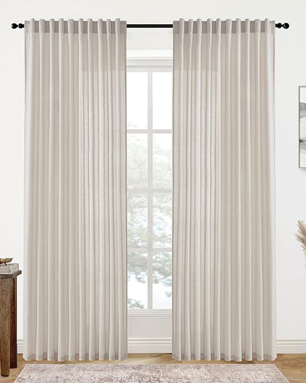 XTMYI Country Curtains for Living Room,Sheer Linen Shabby Chic Curtains for Bedroom 70 Inches Wide 84 Inches Long Oatmeal