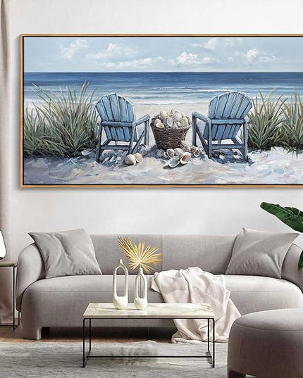HGUAOA Coastal Wall Art - Large Landscape Wall Pictures for Living Room, Bedroom Pictures, Ocean Beach Artwork, Blue Wall Art, Above Bed Decor, Coastal Landscape Wall Decor,Framed Beach Pinting