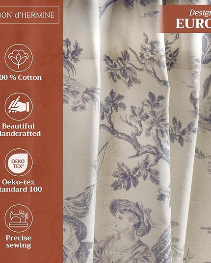 Maison d' Hermine Curtains for Living Room 100% Cotton 96 inch Length Two Panels Light Filtering Toile Curtains for Bedroom Windows with Rod and Loop Pockets (The Miller Paloma Gray, 50" W x 96" L)