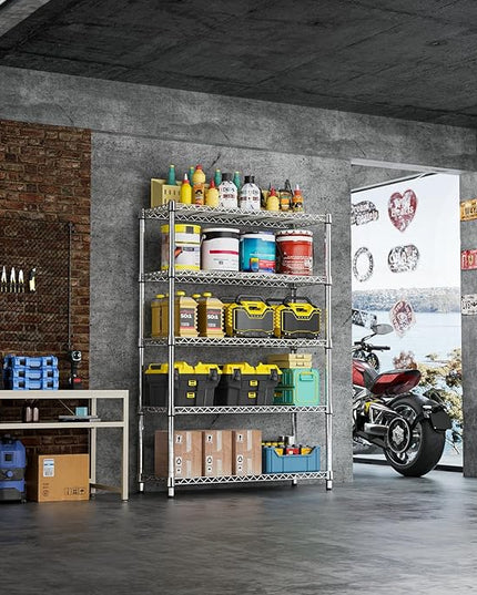 IZEUK 1750LBS Garage Shelving Wide Storage Shelves 5 Tier Metal Shelves Heavy Duty Adjustable Utility Shelf Rack (Chrome, 5 Tier, 15.7" D x 45.3" W x 70.9" H)