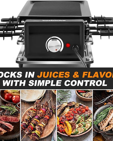 CUSIMAX Raclette Grill Korean BBQ Grill, Portable Raclette Table Grill Electric Grill with Non-stick Plate, Adjustable Temperature Control, Indoor Grill with Cool Touch Handles, 8 Cheese Trays for Fun