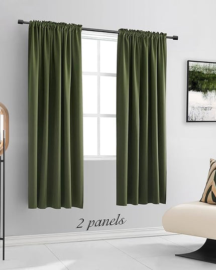 DONREN Dark Olive Green Blackout Curtains for Classical Dining Room Kitchen Bathroom Deco - Loden Room Darkening Thermal Insulated Window Curtain Panels for Bedroom,Set of 2 Panels,W 52 x L 63