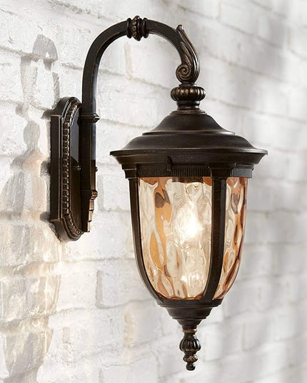 John Timberland Bellagio European Outdoor Carriage Light Fixture Bronze Metal 16 1/2" Hammered Glass Wall Sconce for Exterior House Porch Patio Outside Deck Garage Yard Front Door Garden Home