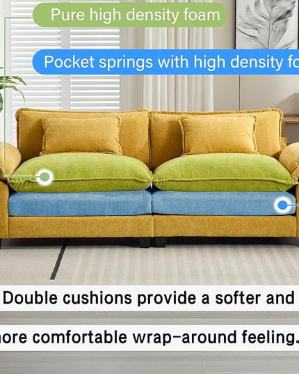 86" Modular Sectional Sofa, Comfy Cloud Couch Sectional Sofa, Chenille Sofa Sleeper Deep Seat Sofa with Throw Pillows for Living Room (Yellow, 86"- Loveseat)