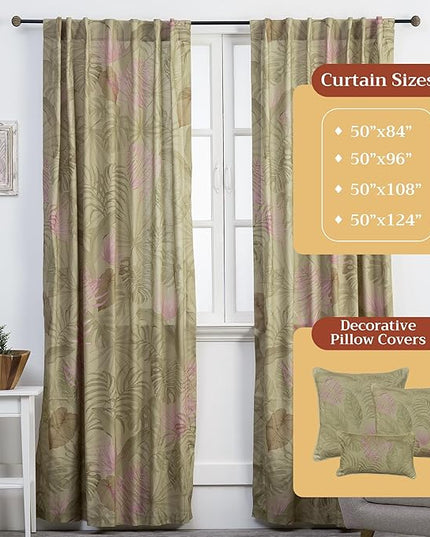 Maison d' Hermine Curtains for Living Room 100% Cotton 124 inch Length One Panel Light Filtering Curtains for Bedroom Windows with Rod and Loop Pockets Drapes (Creole Olive Grey, 50" W x 124" L)