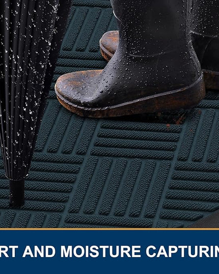 Smiry Front Door Mat Outside Entrance, Heavy Duty Outdoor Indoor Mat, Natural Rubber Doormat, Non Slip, Trap Dirt and Moisture, Easy Clean, Low Profile Patio Porch Entryway Mat, 29.5x17, Lake Blue