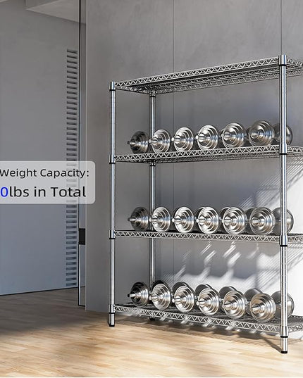 1760 LBs 4 Tier Storage Rack Metal Wire Shelving Unit, Storage Standing Shelf Organizer for Laundry Bathroom Kitchen Pantry Garage Utility Room, Chrome 17.7" D x 59.1" W x 70.4" H