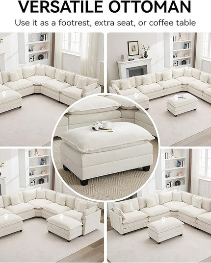 35‘’ Modern Chenille Cloud Sofa Ottoman,Rectangle Ottoman for Modular Sectional Sofa, Beige