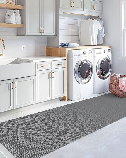 KOZYFLY Washable Runner Rug 3x12 ft Hallway Kitchen Runner Rugs with Rubber Backing Bobo Non Slip Entryway Runner Indoor, Long Carpet Runners for Hall Kitchen Entryway, Grey/Charcoal Grey