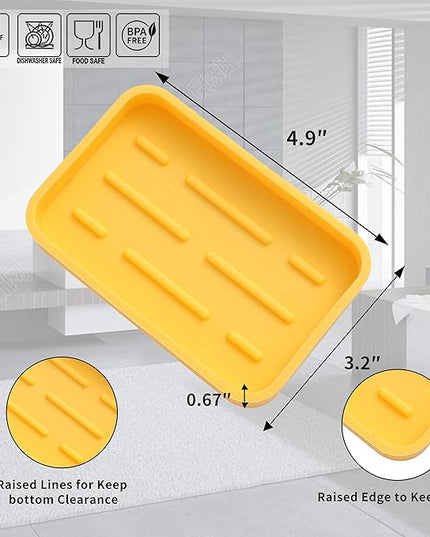 Silicone Kitchen Sink Organizer Tray for Multiple Usage,Easy Clean Sponges Holder for Kitchen Bathroom Counter or Sink,Dish Soap Dispenser,Scrubber,Bottle,Cup Yellow 4.9”x 3.2”