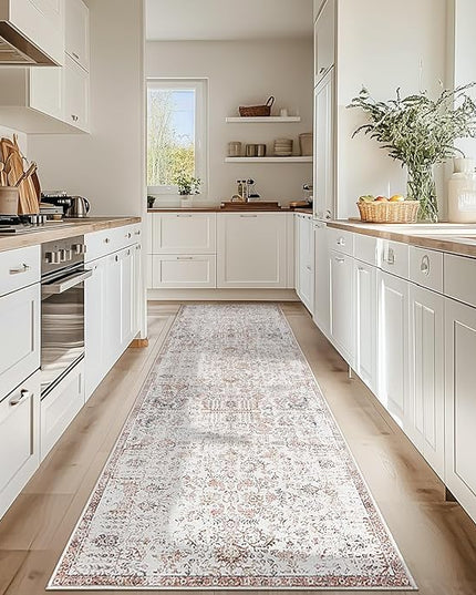 jinchan Runner Rug 3x8 Washable Hallway Rug Vintage Indoor Thin Retro Floor Cover Distressed Floral Country Lightweight Non Slip Carpet for Entryway Bathroom Kitchen Bedroom Living Room Stairway Red