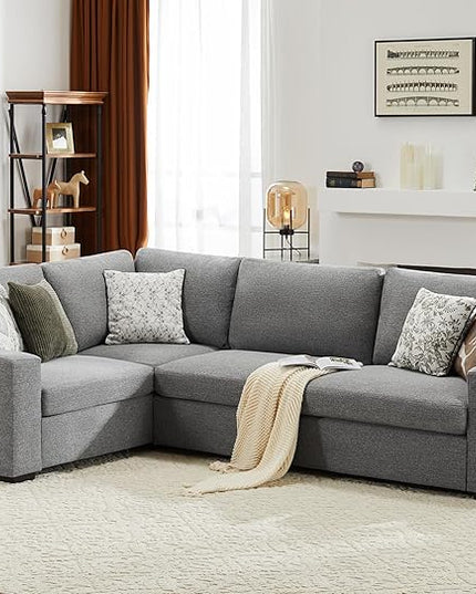ABCASA 112" Convertible Sectional Sofa, Large L Shaped Couch with Detachable Sofa Cover, Modular Couch for Living Room, Breathable Linen Fabric Corner Sofa for Apartment, Grey