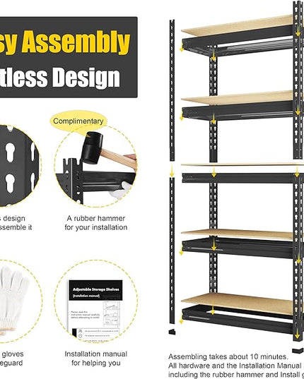 PrimeZone Storage Shelves 3 Pack 5 Tier Adjustable Garage Storage Shelving, Heavy Duty Metal Storage Utility Rack Shelf Unit for Warehouse Pantry Closet Kitchen, Black