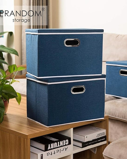 PRANDOM Large Collapsible Storage Bins with Lids [5-Pack] Fabric Foldable Storage Boxes Organizer Containers Baskets Cube with Cover for Home Bedroom Closet Office Royal Blue(17.7x11.8x11.8)
