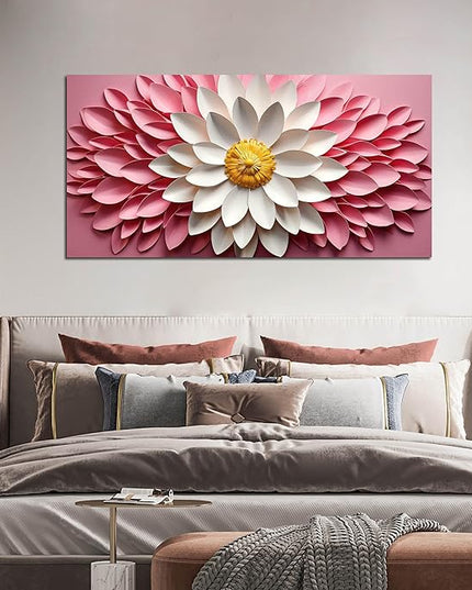 Ouzzlie Flower Canvas Wall Art for Living Room Bedroom Home Office Pink Picture Art Modern Large Floral Wall Decor Prints White Artwork 24" x 48"