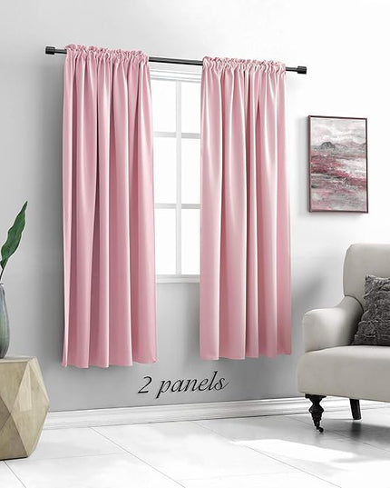 DONREN Pink Curtains for Kids Room - Home Decoration Privacy Protection Blackout Thermal Insulated Window Drape with Rod Pocket (Set of 2 Panels,52 x 63 Inch)